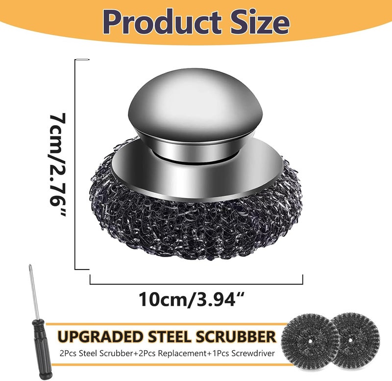 Klfte 2Pack Steel Wool Scrubber Set,Stainless Steel Scrubber with Stainless Steel Handle for Cleaning Dishes, Cast Iron, Stock Pots, Pans, Griddles, Grills - Image 3